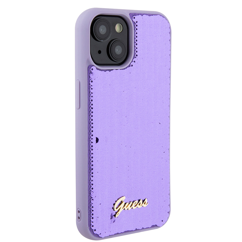 Kotelo Apple iPhone 15:lle, Guess, Sequin Script Metal, Violetti