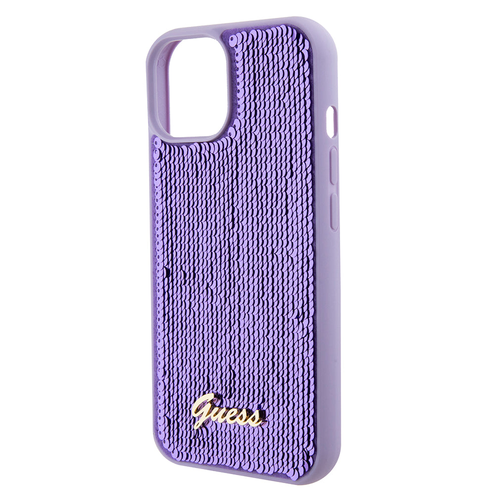 Kotelo Apple iPhone 15:lle, Guess, Sequin Script Metal, Violetti