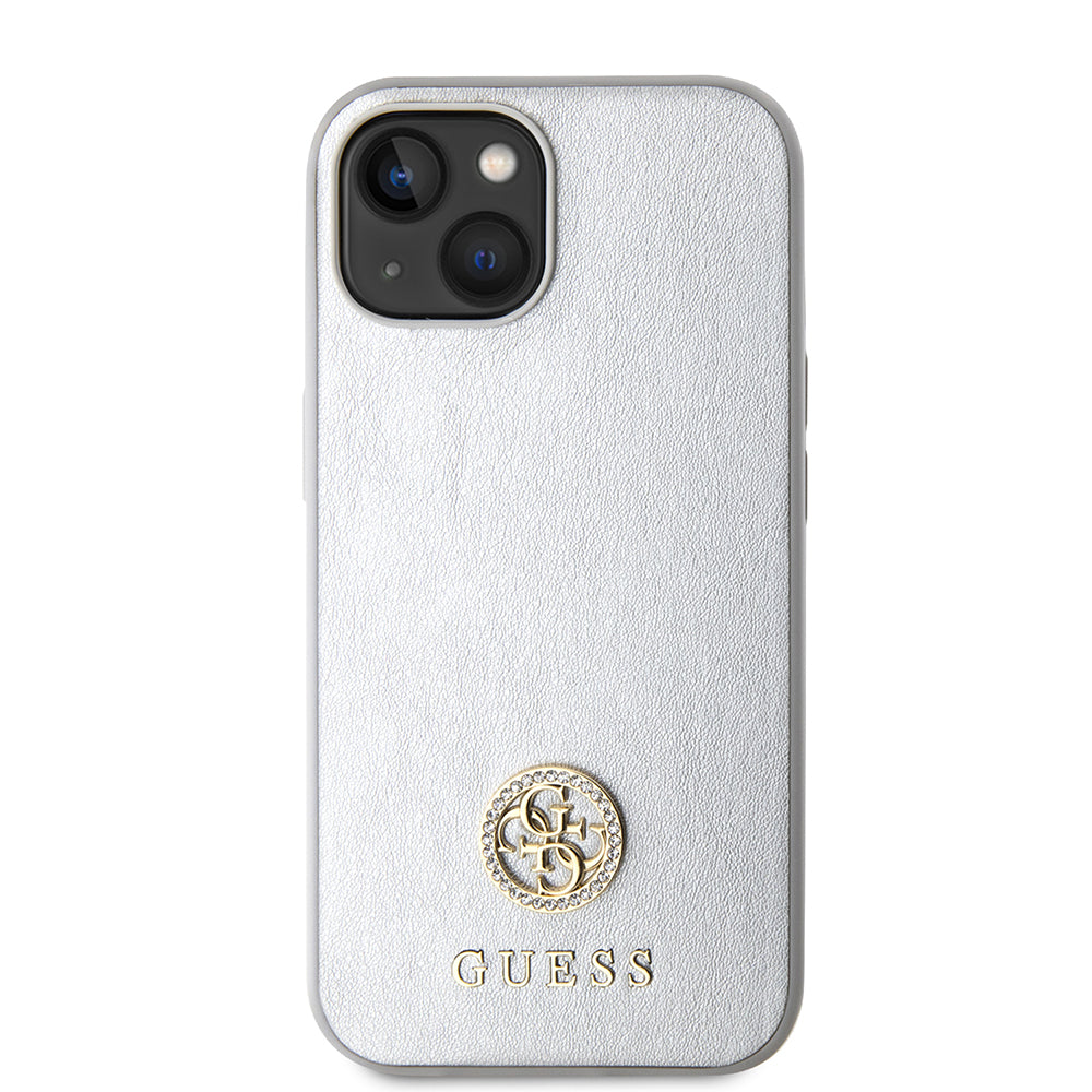 Kotelo Apple iPhone 15:lle, Guess, Strass Metal Logo, Hopeanvärinen