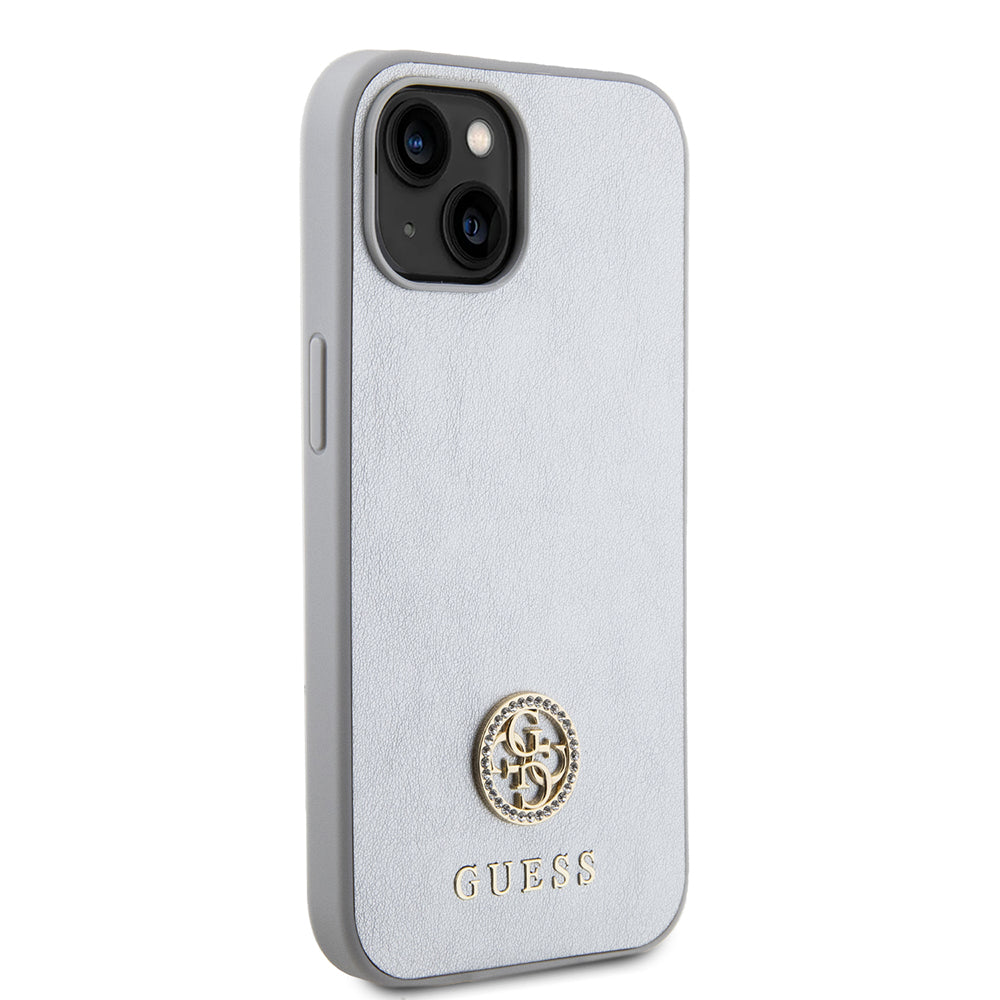 Kotelo Apple iPhone 15:lle, Guess, Strass Metal Logo, Hopeanvärinen