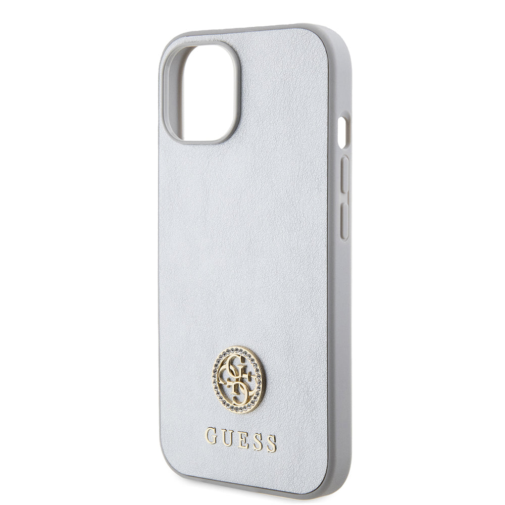 Kotelo Apple iPhone 15:lle, Guess, Strass Metal Logo, Hopeanvärinen