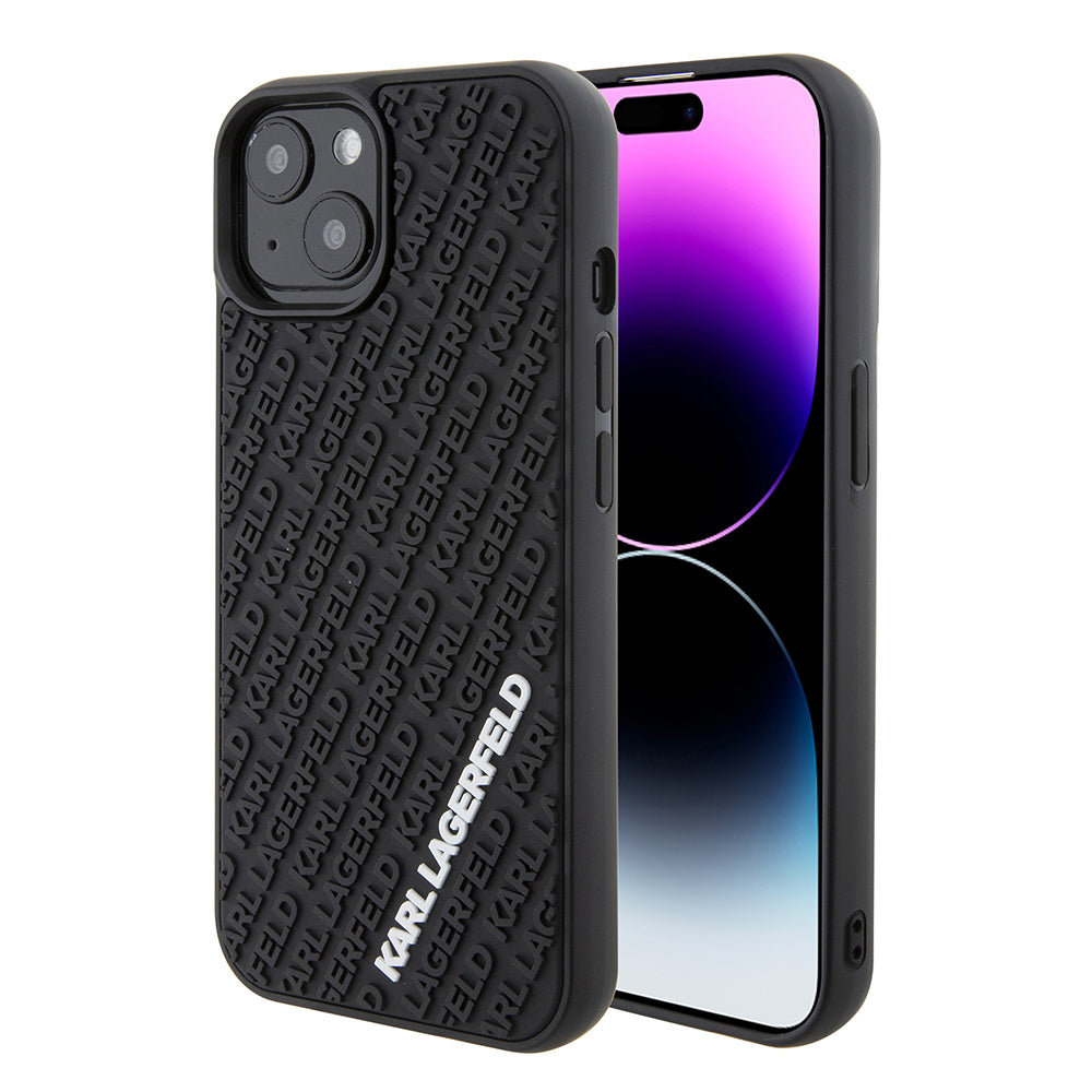 Kotelo Apple iPhone 15:lle, Karl Lagerfeld, 3D Rubber Multi Logo, Musta