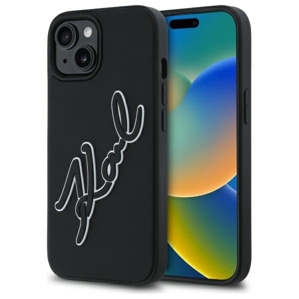 Kotelo Apple iPhone 15:lle, Karl Lagerfeld, 3D Rubber Signature, Musta