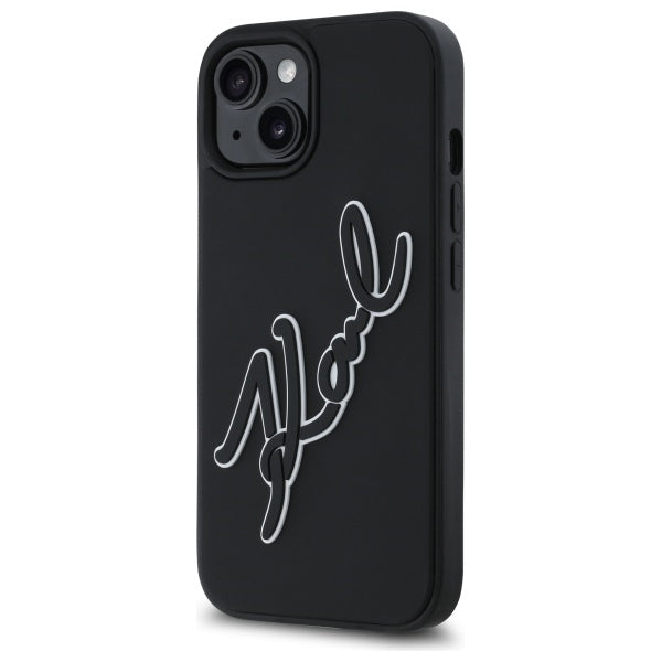 Kotelo Apple iPhone 15:lle, Karl Lagerfeld, 3D Rubber Signature, Musta