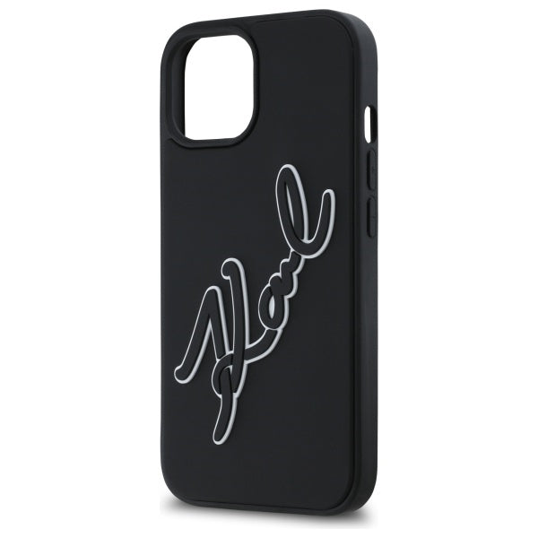 Kotelo Apple iPhone 15:lle, Karl Lagerfeld, 3D Rubber Signature, Musta