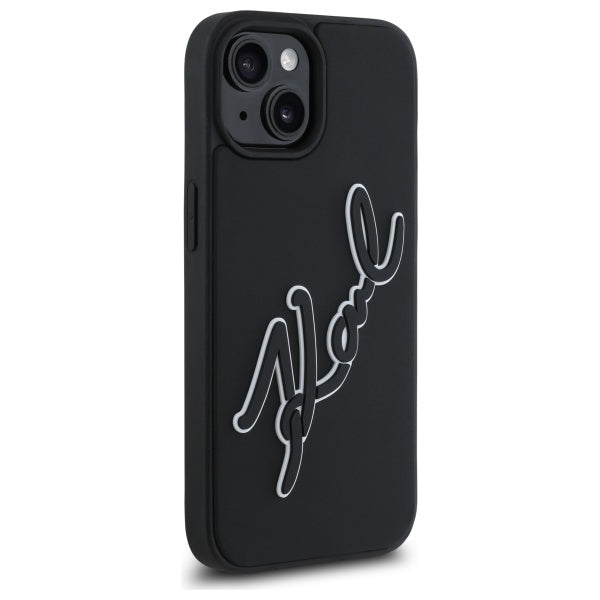 Kotelo Apple iPhone 15:lle, Karl Lagerfeld, 3D Rubber Signature, Musta