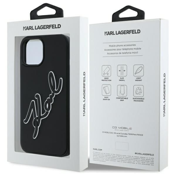Kotelo Apple iPhone 15:lle, Karl Lagerfeld, 3D Rubber Signature, Musta