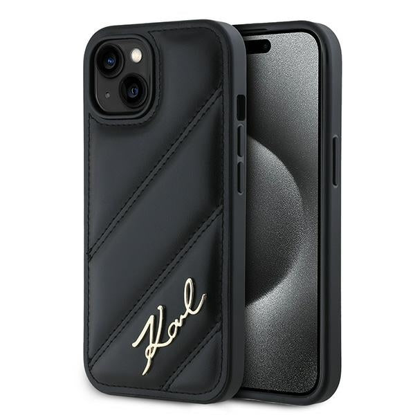 Kotelo Apple iPhone 15:lle, Karl Lagerfeld, Diagonal Quilted Script, Musta