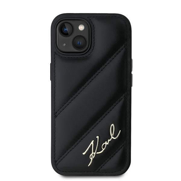 Kotelo Apple iPhone 15:lle, Karl Lagerfeld, Diagonal Quilted Script, Musta
