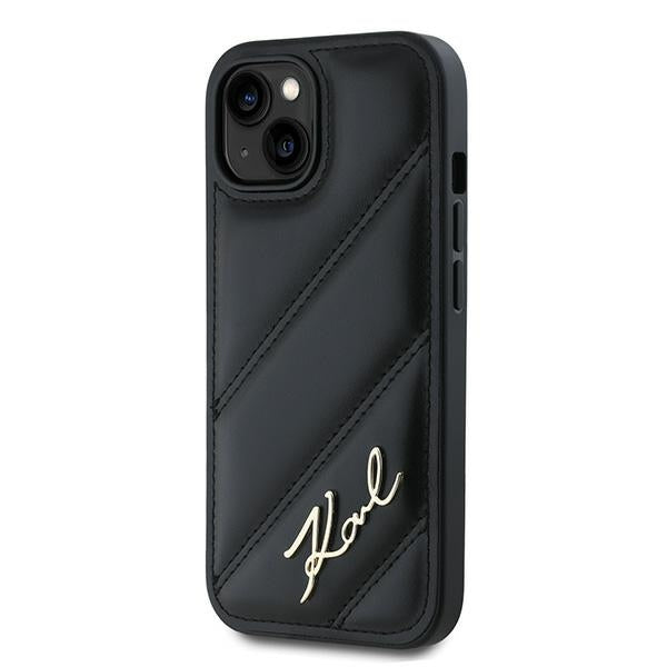 Kotelo Apple iPhone 15:lle, Karl Lagerfeld, Diagonal Quilted Script, Musta