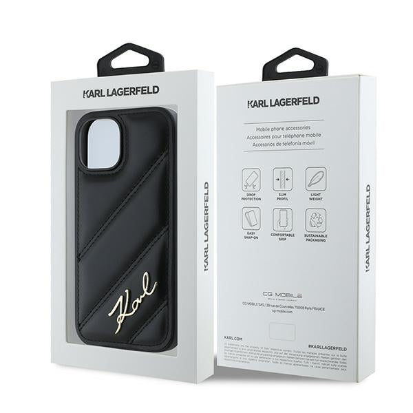 Kotelo Apple iPhone 15:lle, Karl Lagerfeld, Diagonal Quilted Script, Musta
