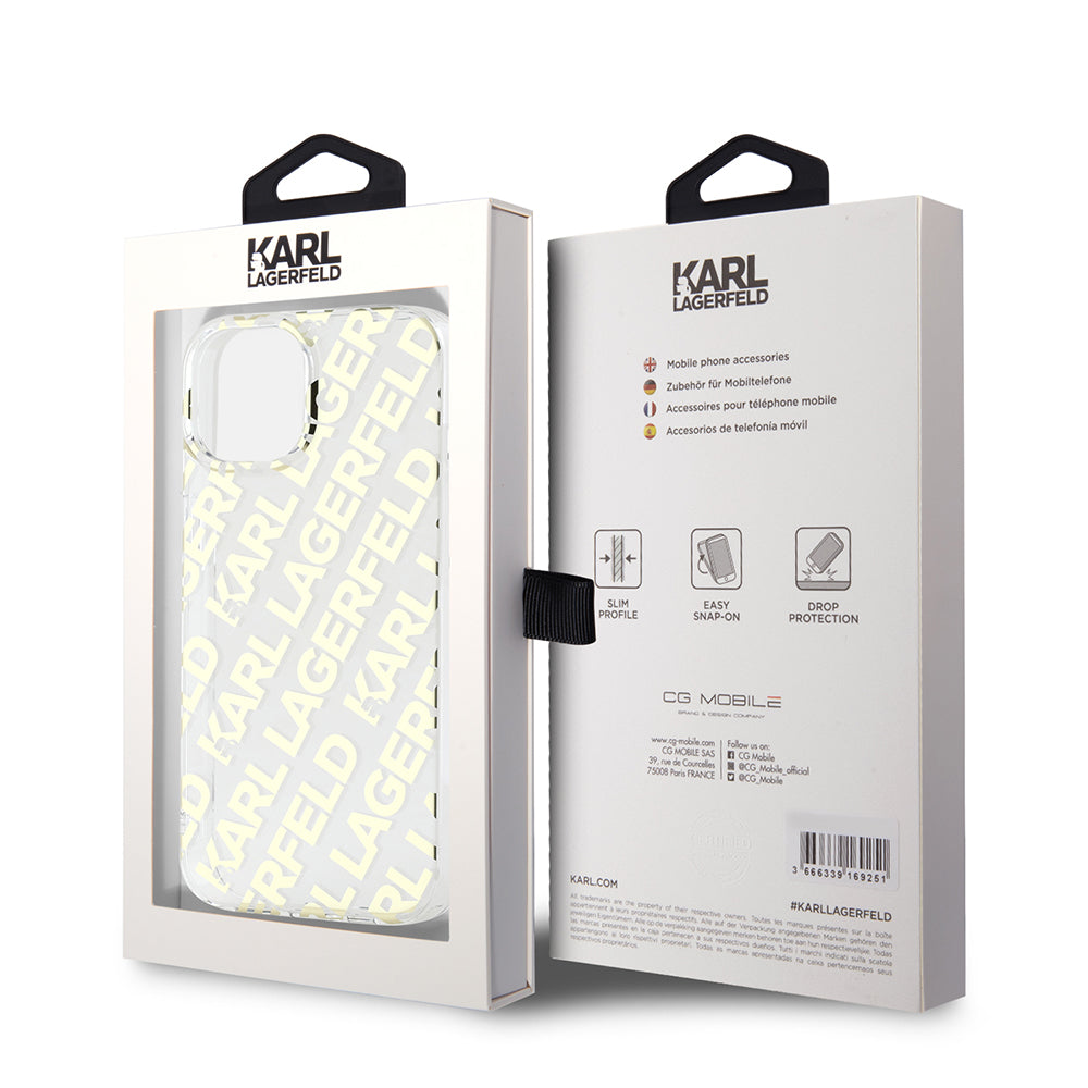 Kotelo Apple iPhone 15:lle, Karl Lagerfeld, IML Luxury Gold Fullover Logo, Kultainen
