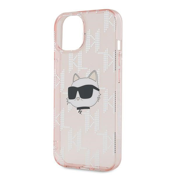 Kotelo Apple iPhone 15:lle, Karl Lagerfeld, IML Luxury Monogram Choupette's Head, Pinkki
