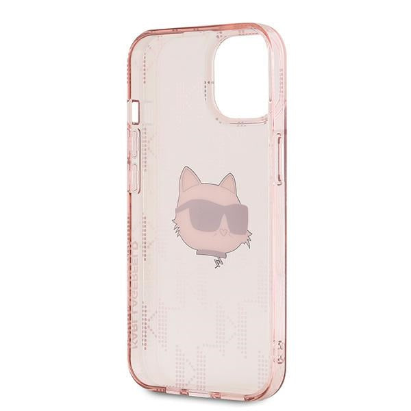 Kotelo Apple iPhone 15:lle, Karl Lagerfeld, IML Luxury Monogram Choupette's Head, Pinkki