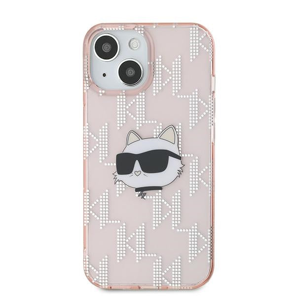 Kotelo Apple iPhone 15:lle, Karl Lagerfeld, IML Luxury Monogram Choupette's Head, Pinkki