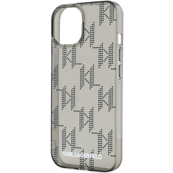 Kotelo Apple iPhone 15:lle, Karl Lagerfeld, IML Luxury Monogram KL -kuviolla ja hihnalla, Musta