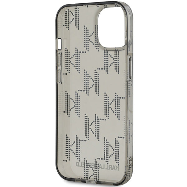 Kotelo Apple iPhone 15:lle, Karl Lagerfeld, IML Luxury Monogram KL -kuviolla ja hihnalla, Musta