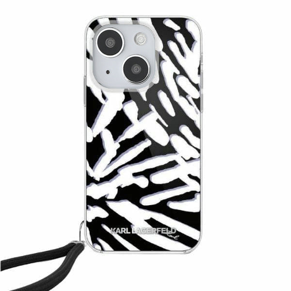 Kotelo Apple iPhone 15:lle, Karl Lagerfeld, IML Luxury Zebra Pattern with Strap, Musta