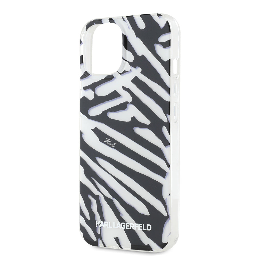 Kotelo Apple iPhone 15:lle, Karl Lagerfeld, IML Luxury Zebra Pattern with Strap, Musta