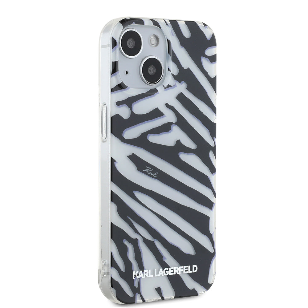 Kotelo Apple iPhone 15:lle, Karl Lagerfeld, IML Luxury Zebra Pattern with Strap, Musta