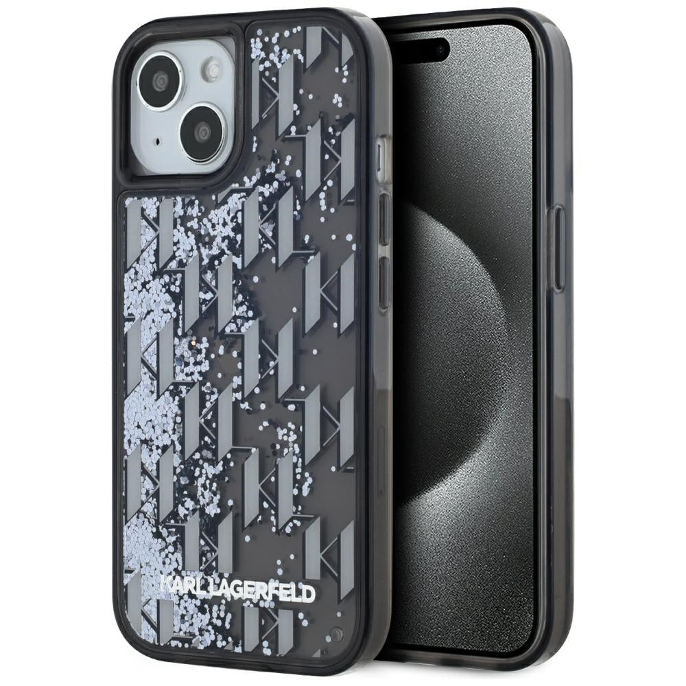 Kotelo Apple iPhone 15:lle, Karl Lagerfeld, Liquid Glitter Monogram, Musta