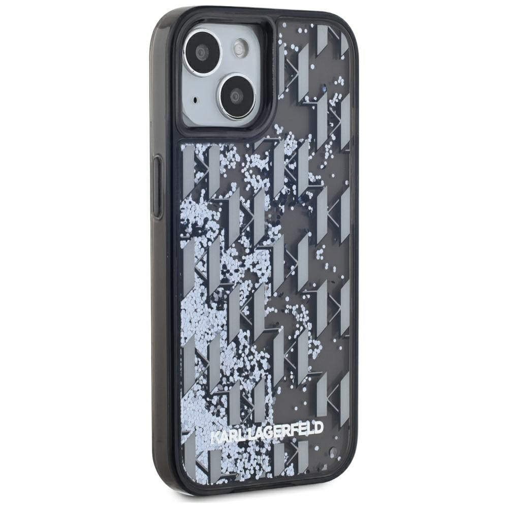 Kotelo Apple iPhone 15:lle, Karl Lagerfeld, Liquid Glitter Monogram, Musta