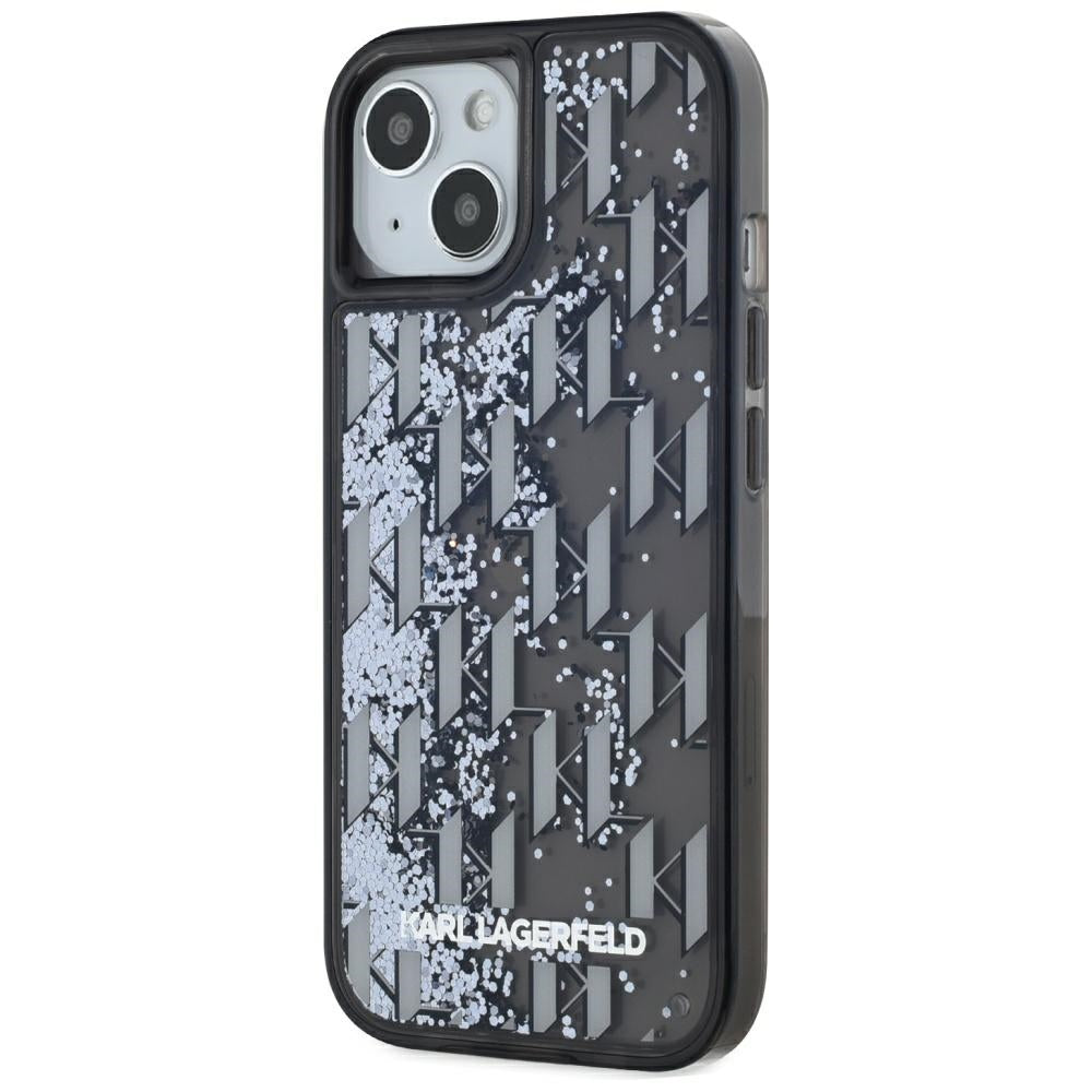 Kotelo Apple iPhone 15:lle, Karl Lagerfeld, Liquid Glitter Monogram, Musta