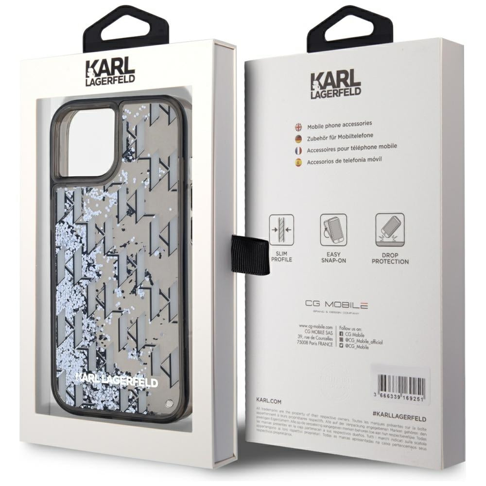 Kotelo Apple iPhone 15:lle, Karl Lagerfeld, Liquid Glitter Monogram, Musta