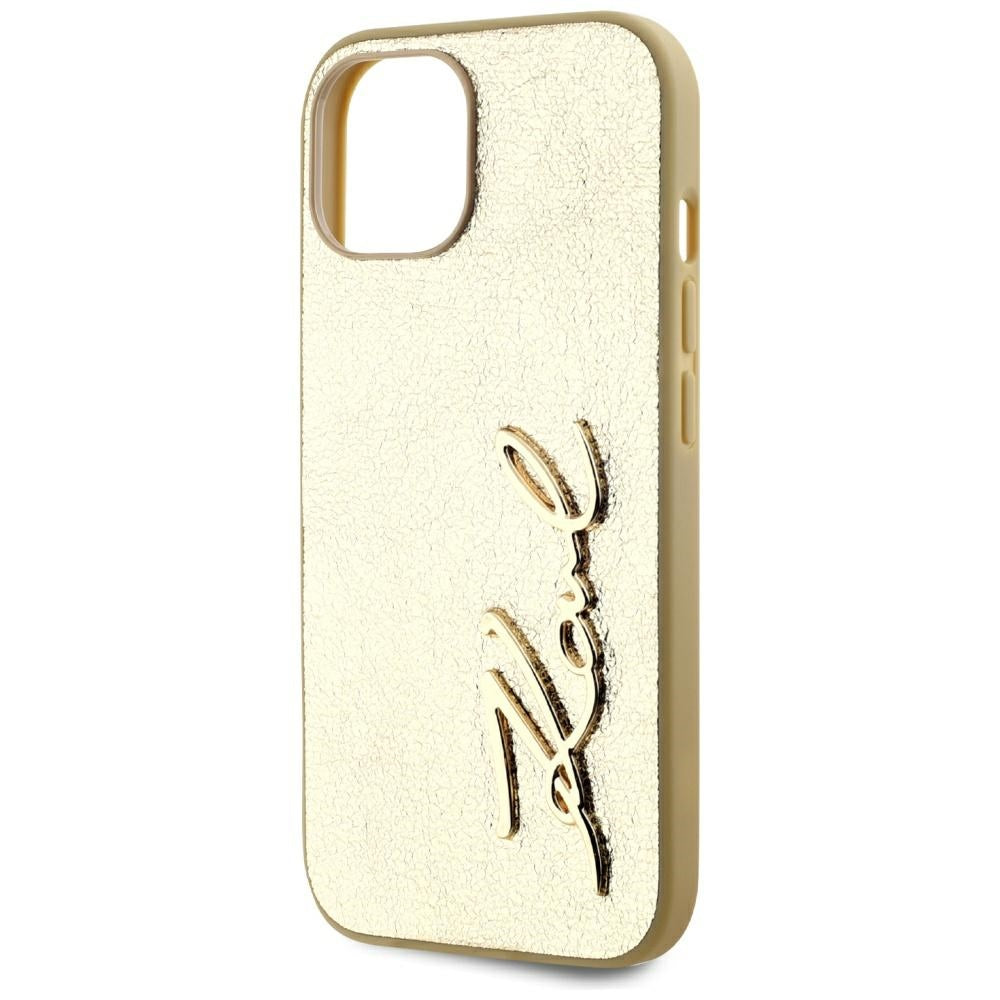 Kotelo Apple iPhone 15:lle, Karl Lagerfeld, Metal Signature, Kultainen