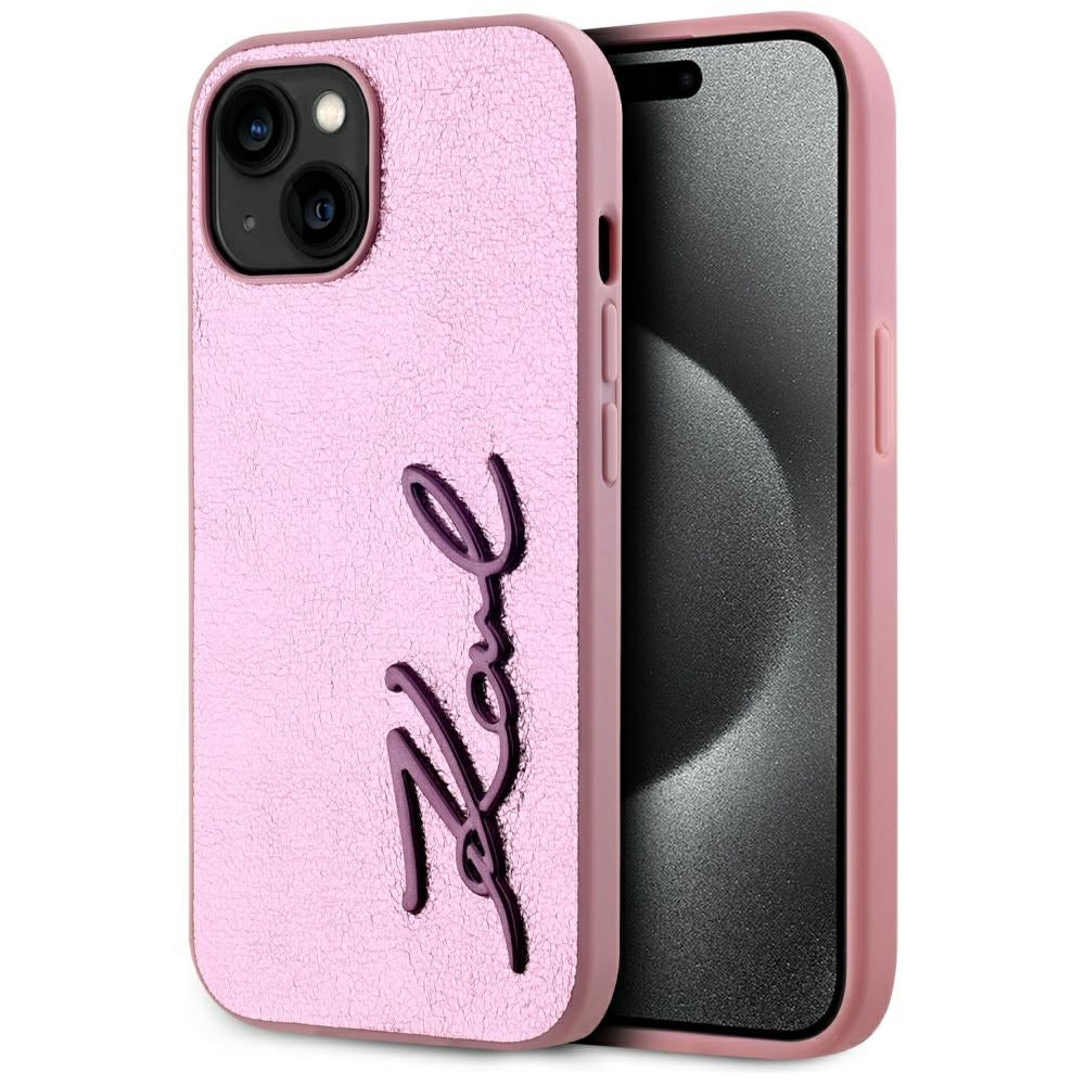 Kotelo Apple iPhone 15:lle, Karl Lagerfeld, Metal Signature, Pinkki