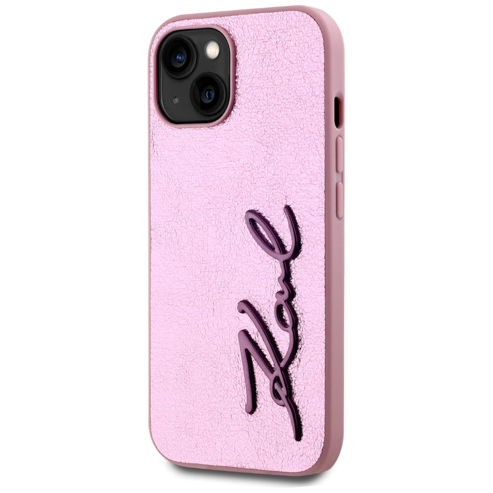 Kotelo Apple iPhone 15:lle, Karl Lagerfeld, Metal Signature, Pinkki