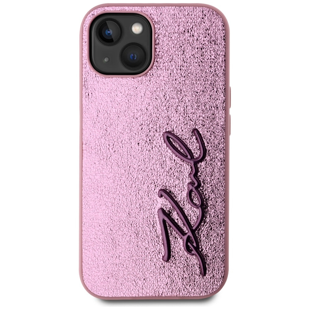 Kotelo Apple iPhone 15:lle, Karl Lagerfeld, Metal Signature, Pinkki