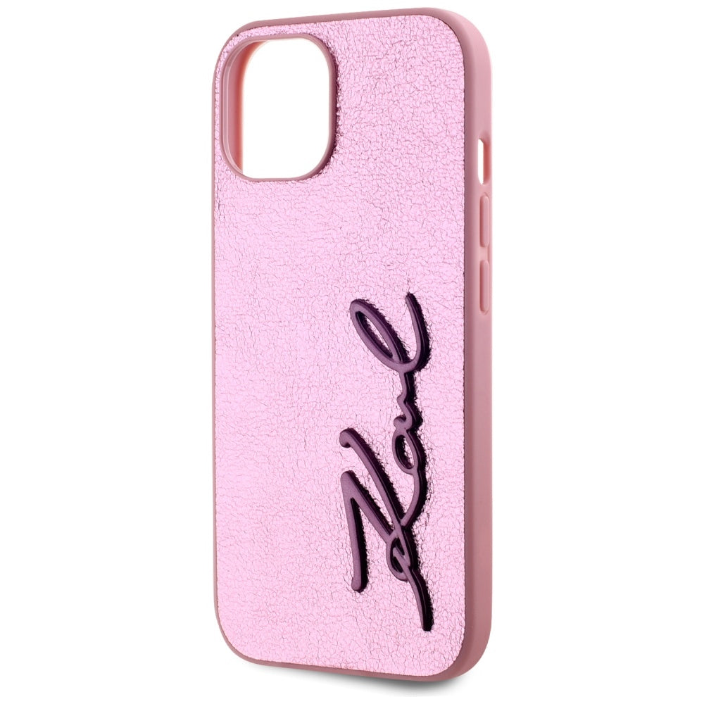 Kotelo Apple iPhone 15:lle, Karl Lagerfeld, Metal Signature, Pinkki