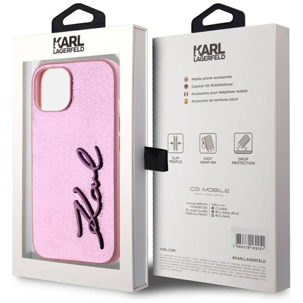 Kotelo Apple iPhone 15:lle, Karl Lagerfeld, Metal Signature, Pinkki