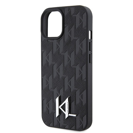 Suojakotelo Apple iPhone 15:lle, Karl Lagerfeld, Monogram Hot Stamp Metal Logo, Musta