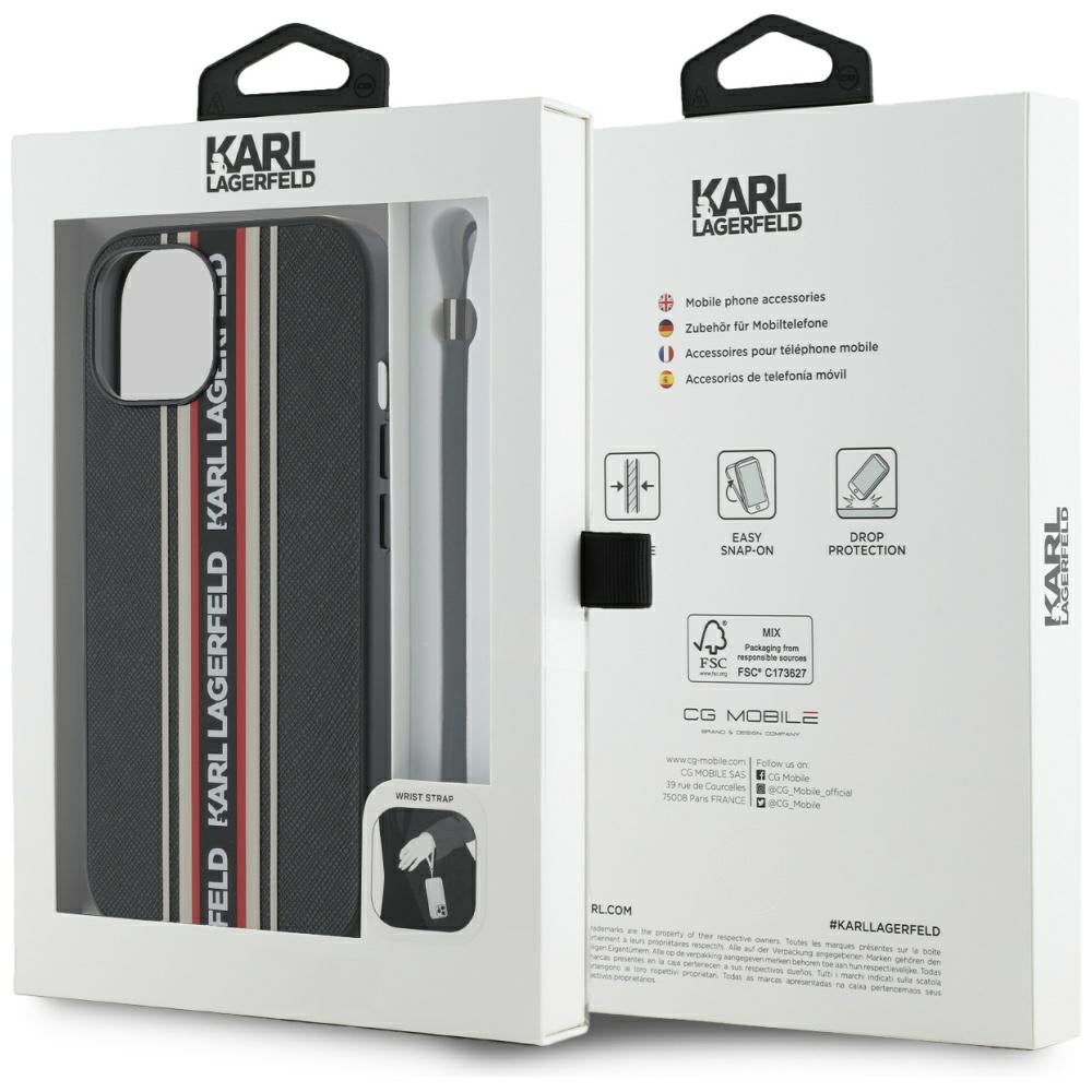 Suojakotelo Apple iPhone 15:lle, Karl Lagerfeld, Saffiano Athleisure Stripes with Strap, Rosie