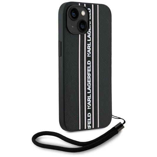 Suojakotelo Apple iPhone 15:lle, Karl Lagerfeld, Saffiano Athleisure Stripes with Strap, Pinkki