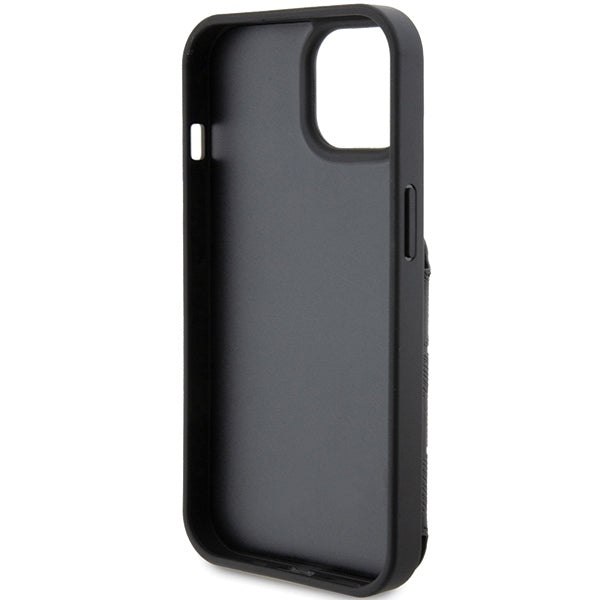 Suojakotelo Apple iPhone 15:lle, Karl Lagerfeld, Saffiano Cardslots and Stand Monogram Ikonik Karl, Musta