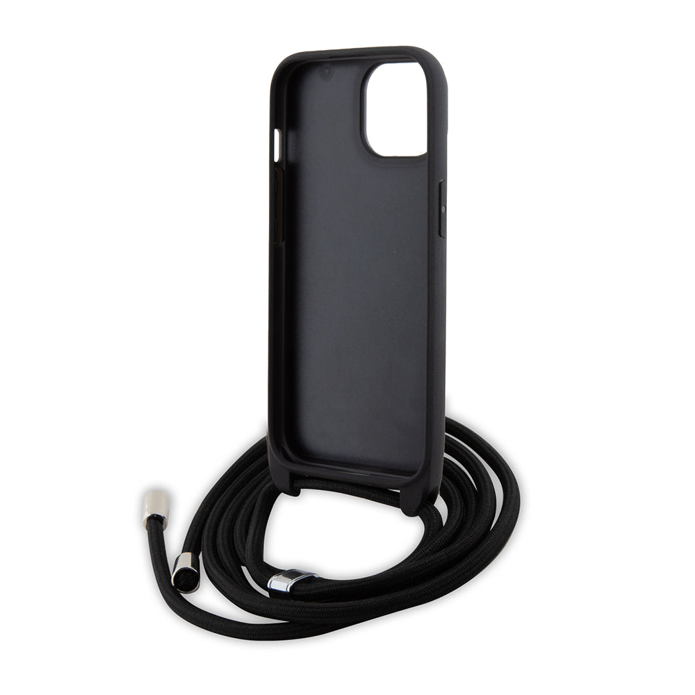 Kotelo Apple iPhone 15:lle, Karl Lagerfeld, Saffiano Crossbody Monogram Metal Pin Karl, Musta
