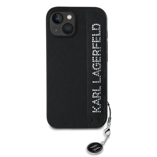 Suojakotelo Apple iPhone 15:lle, Karl Lagerfeld, Saffiano Rhinestones & Charm, Musta