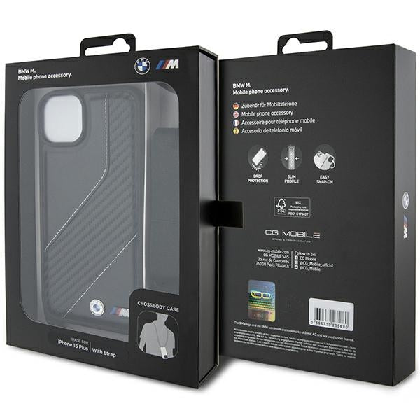 Kuori Apple iPhone 15 Plus:lle, BMW, M Edition Carbon Stripe & Strap, Musta
