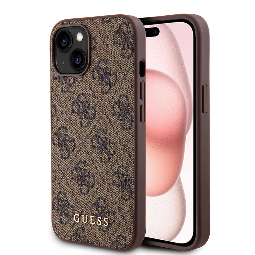 Suojakotelo Apple iPhone 15 Plus, Guess, 4G Metal Gold Logo, Ruskea