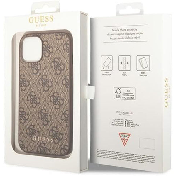 Suojakotelo Apple iPhone 15 Plus, Guess, 4G Metal Gold Logo, Ruskea