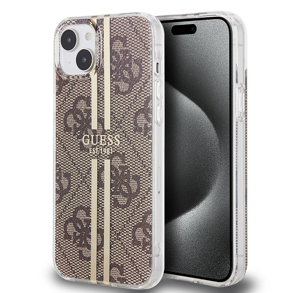 Kotelo Apple iPhone 15 Plus -puhelimelle, Guess, IML 4G Gold Stripe, Ruskea