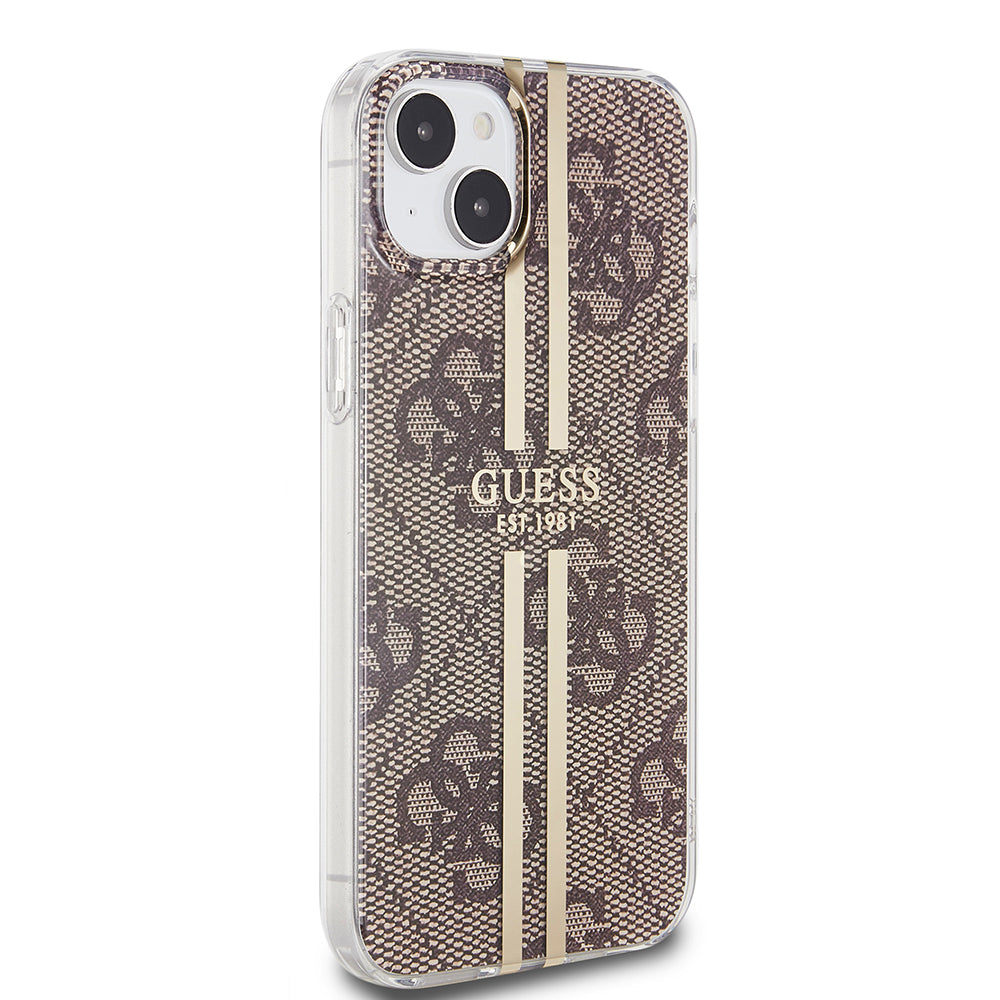 Kotelo Apple iPhone 15 Plus -puhelimelle, Guess, IML 4G Gold Stripe, Ruskea