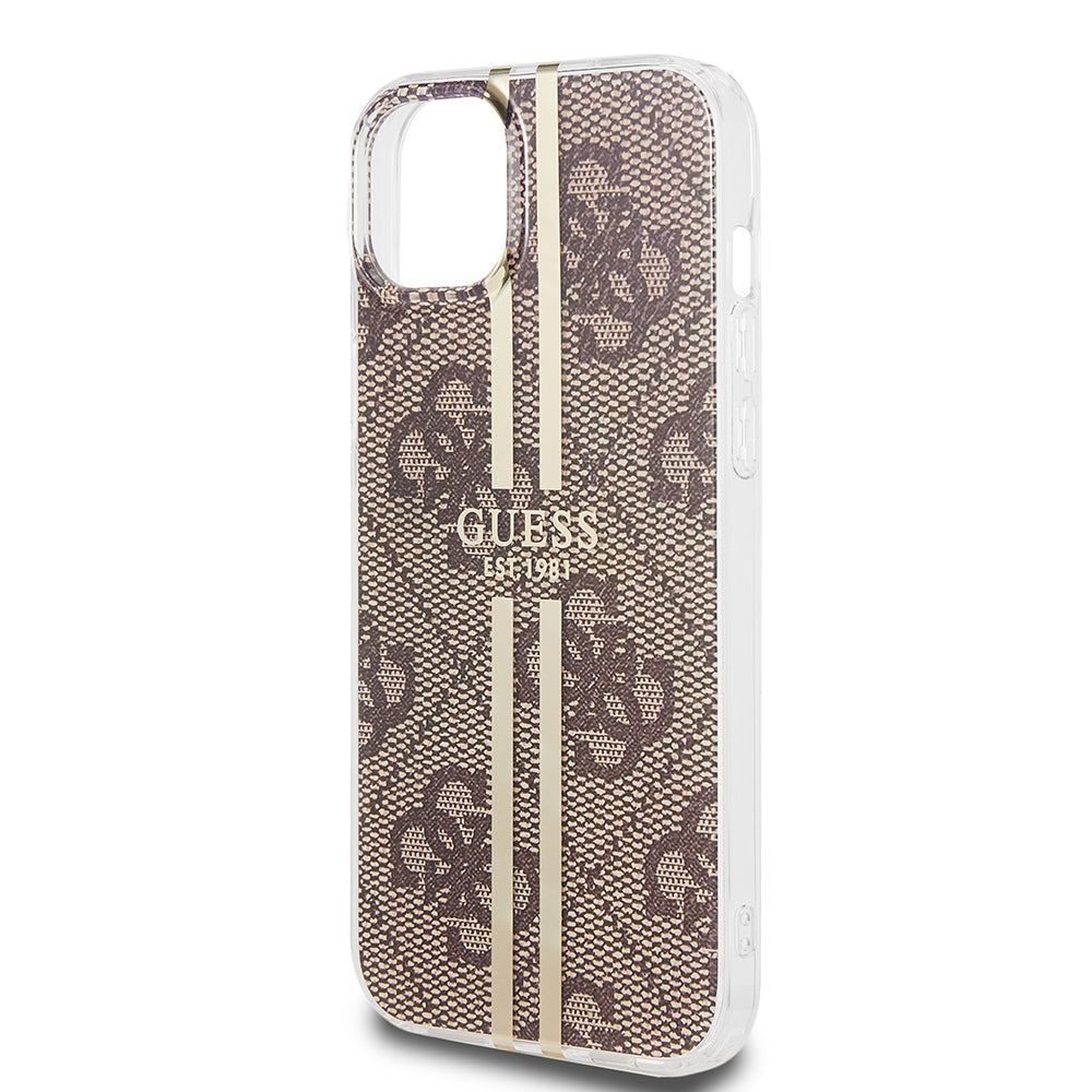Kotelo Apple iPhone 15 Plus -puhelimelle, Guess, IML 4G Gold Stripe, Ruskea