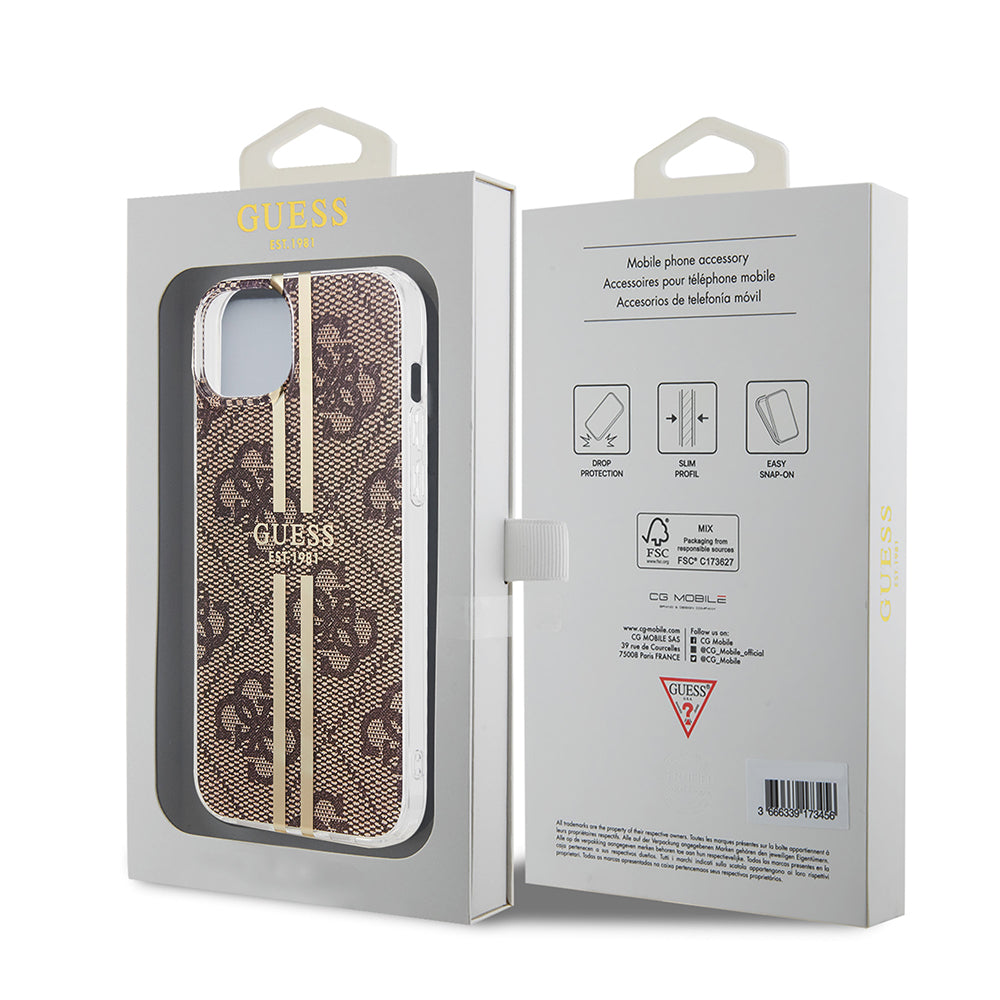 Kotelo Apple iPhone 15 Plus -puhelimelle, Guess, IML 4G Gold Stripe, Ruskea