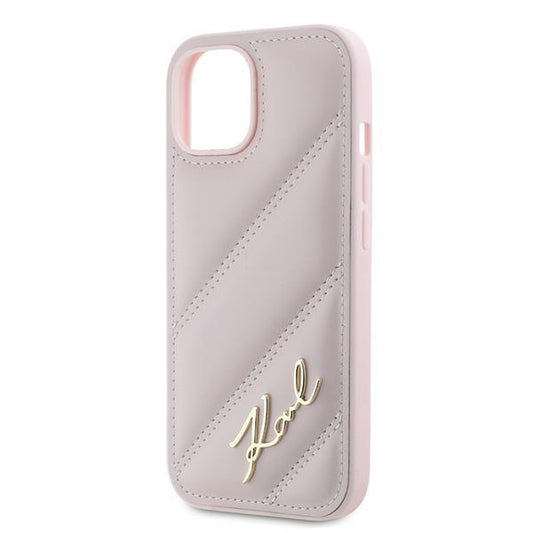 Kotelo Apple iPhone 15 Plus, Karl Lagerfeld, Diagonal Quilted Script, Pinkki