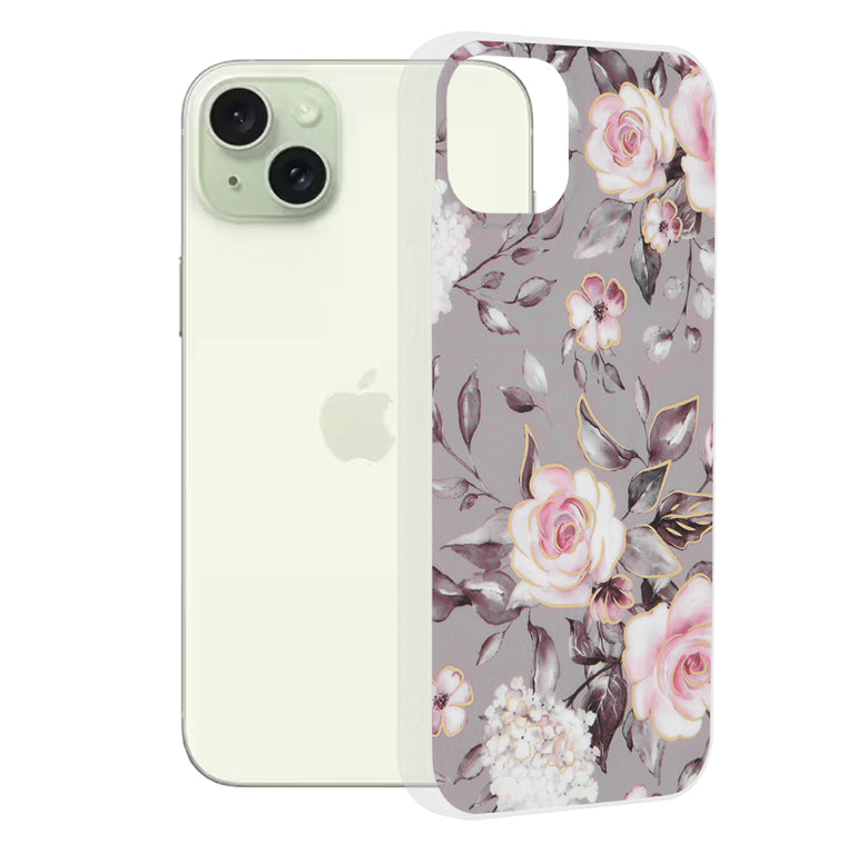 Kuori Apple iPhone 15 Plus:lle, Techsuit, Marble, Harmaa