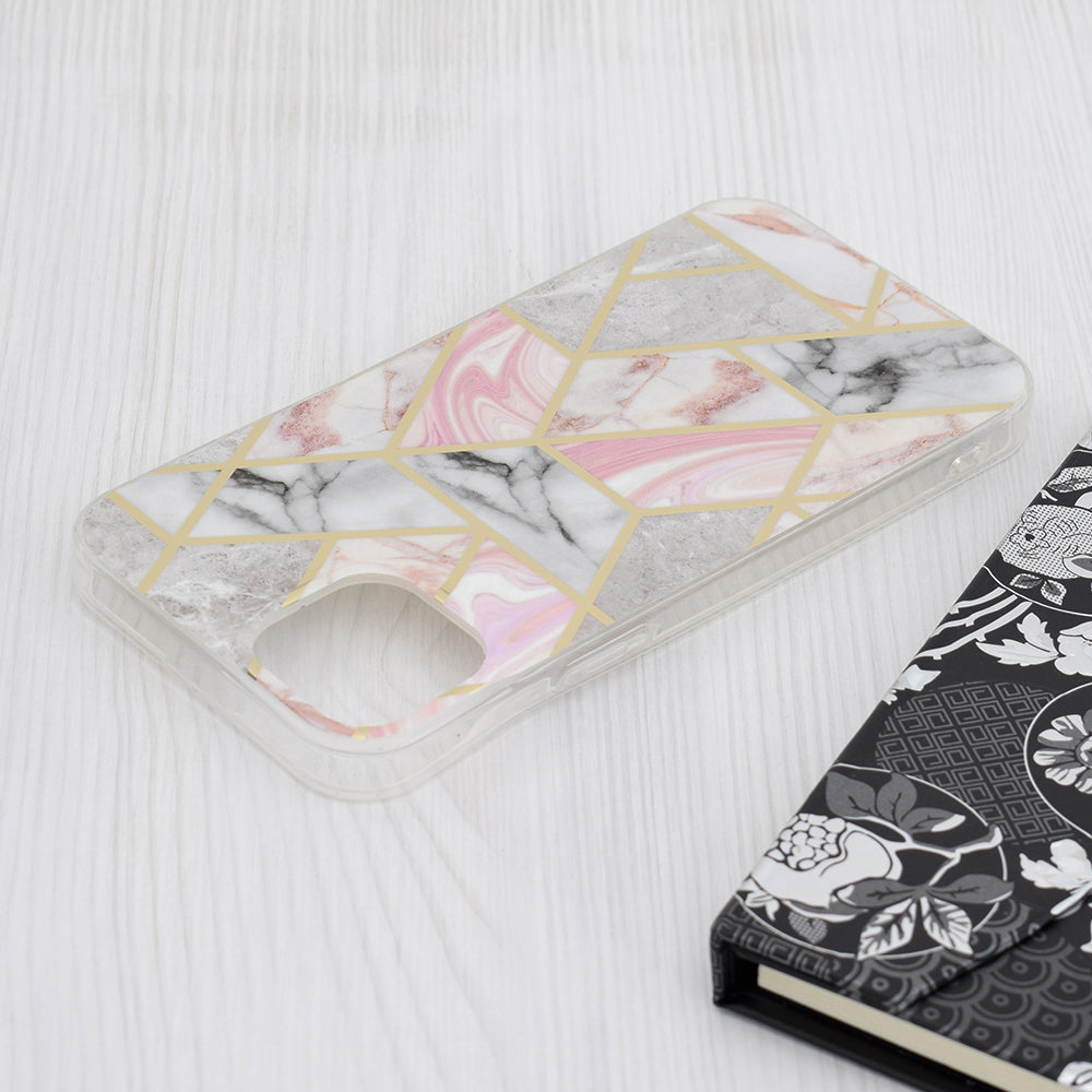 Kuori Apple iPhone 15 Plus:lle, Techsuit, Marble, Vaaleanpunainen